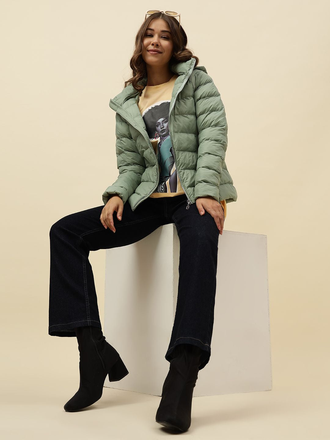 Pistachio Green Puffer Detachable Hood Jacket Beatnik
