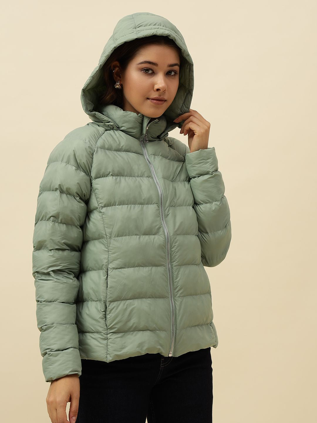 Pistachio Green Puffer Detachable Hood Jacket Beatnik