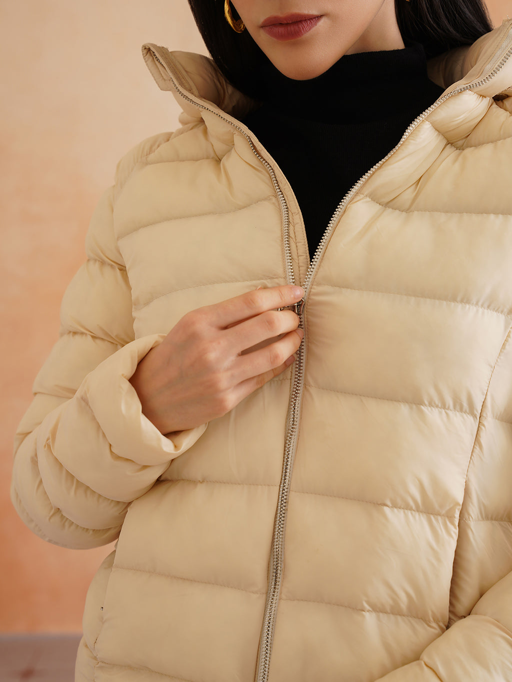 Off White Puffer Detachable Hood Jacket