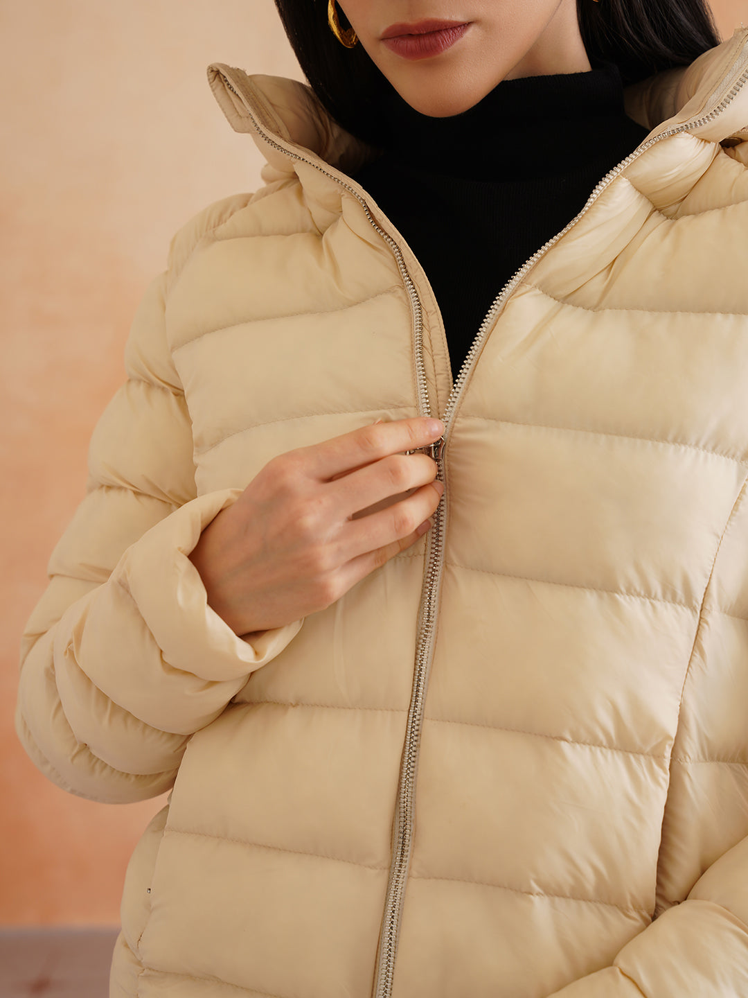 Off White Puffer Detachable Hood Jacket