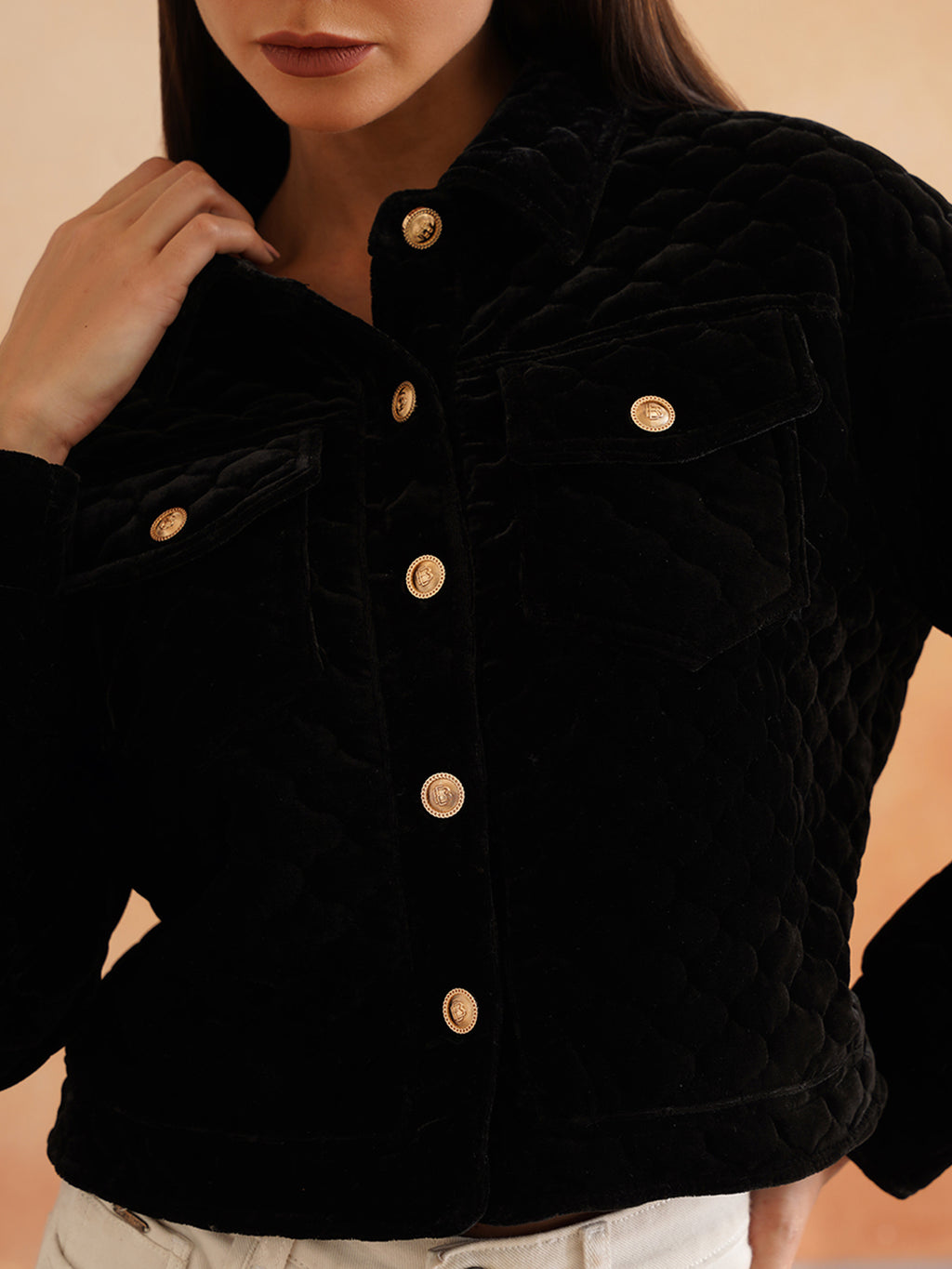 Black Bomber Spread Collar Jacket