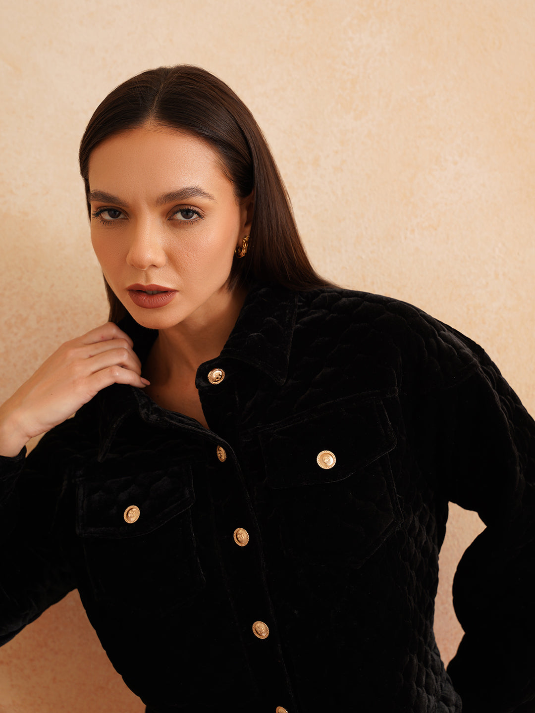Black Bomber Spread Collar Jacket