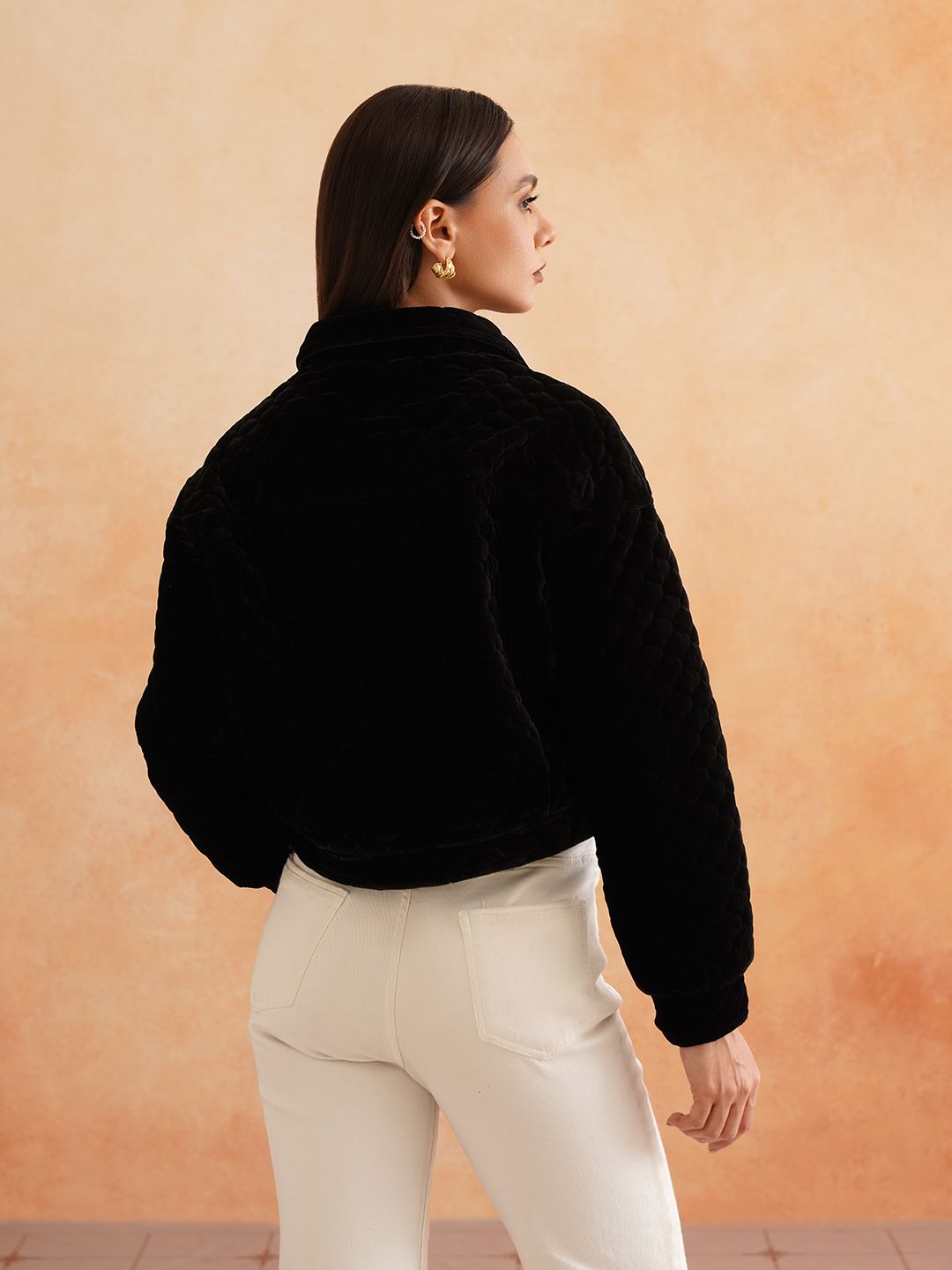 Black Bomber Spread Collar Jacket Beatnik