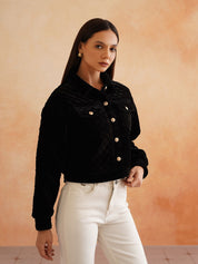 Black Bomber Spread Collar Jacket Beatnik