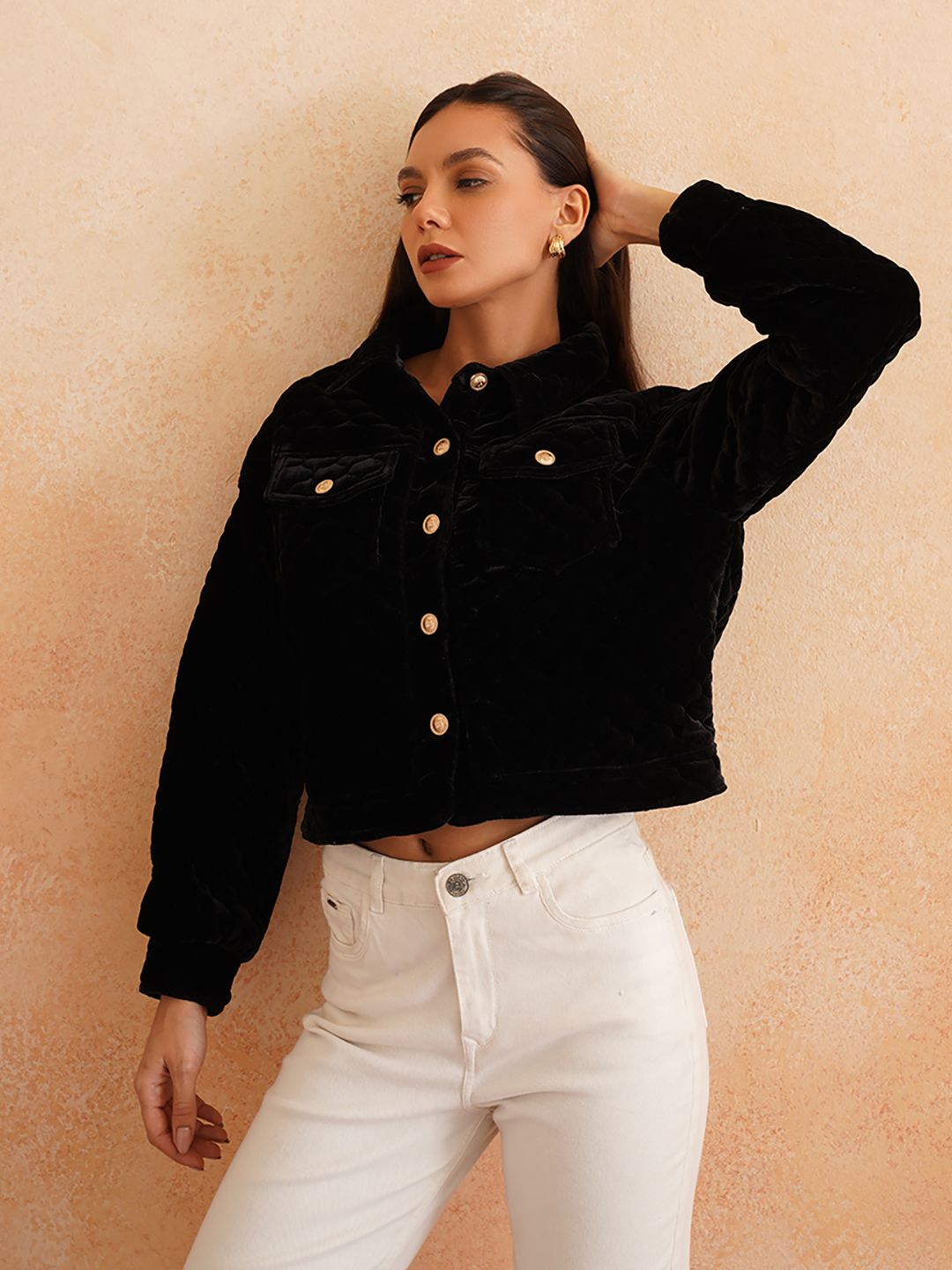 Black Bomber Spread Collar Jacket Beatnik