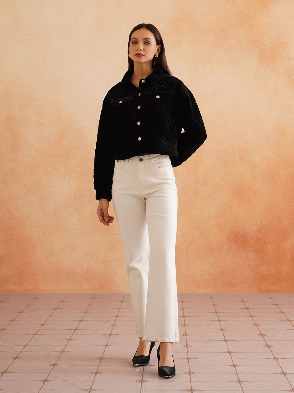 Black Bomber Spread Collar Jacket Beatnik