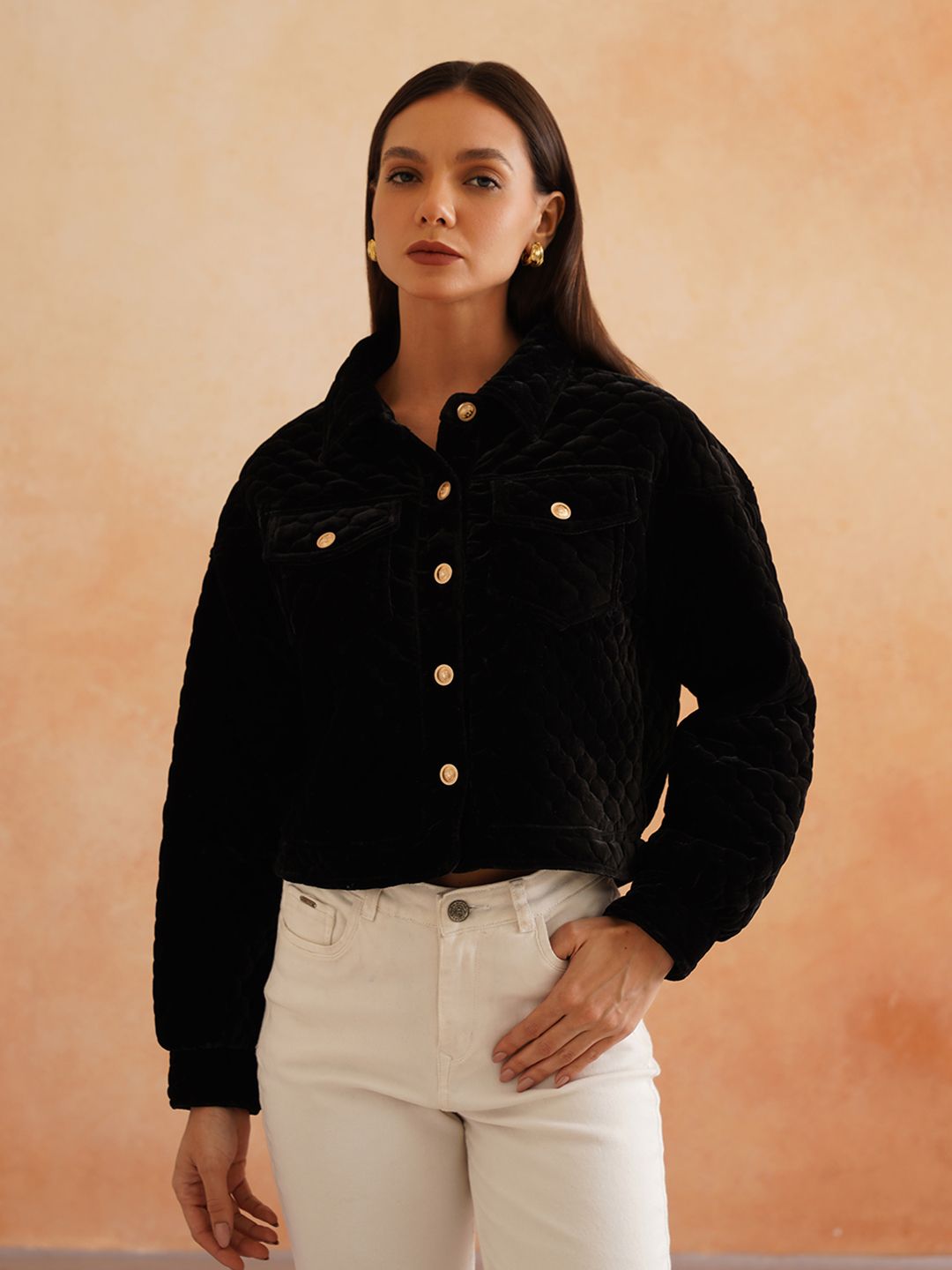 Black Bomber Spread Collar Jacket Beatnik