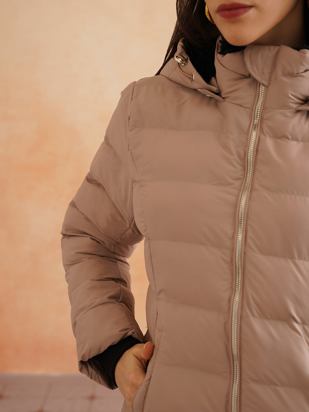 Beige Puffer Hooded Jacket