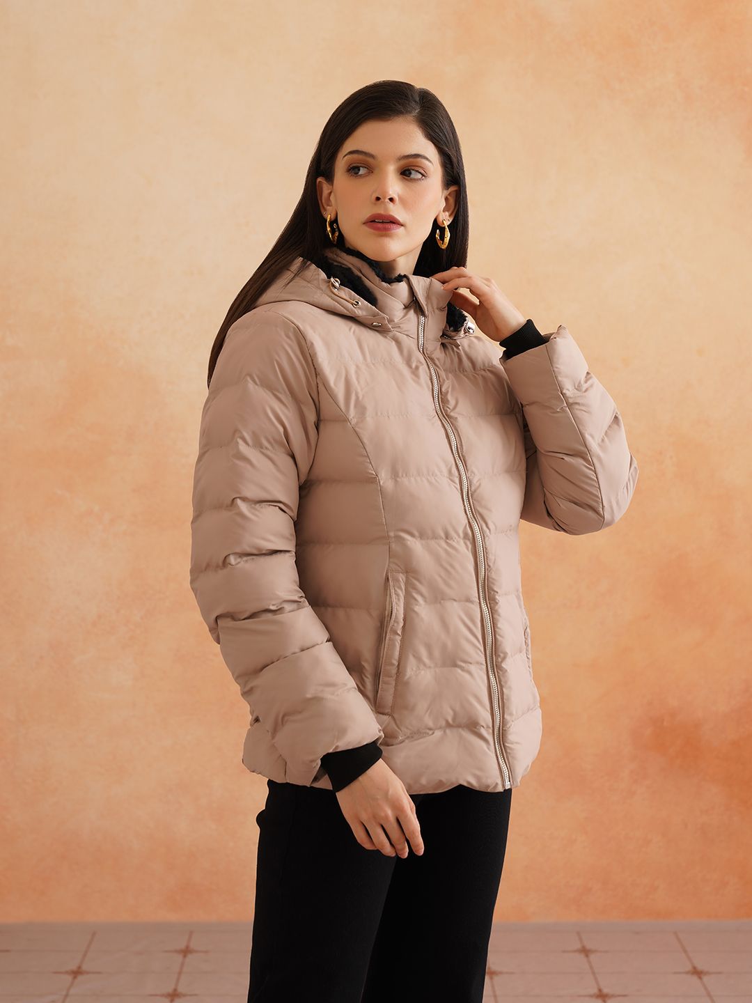 Beige Puffer Hooded Jacket Beatnik