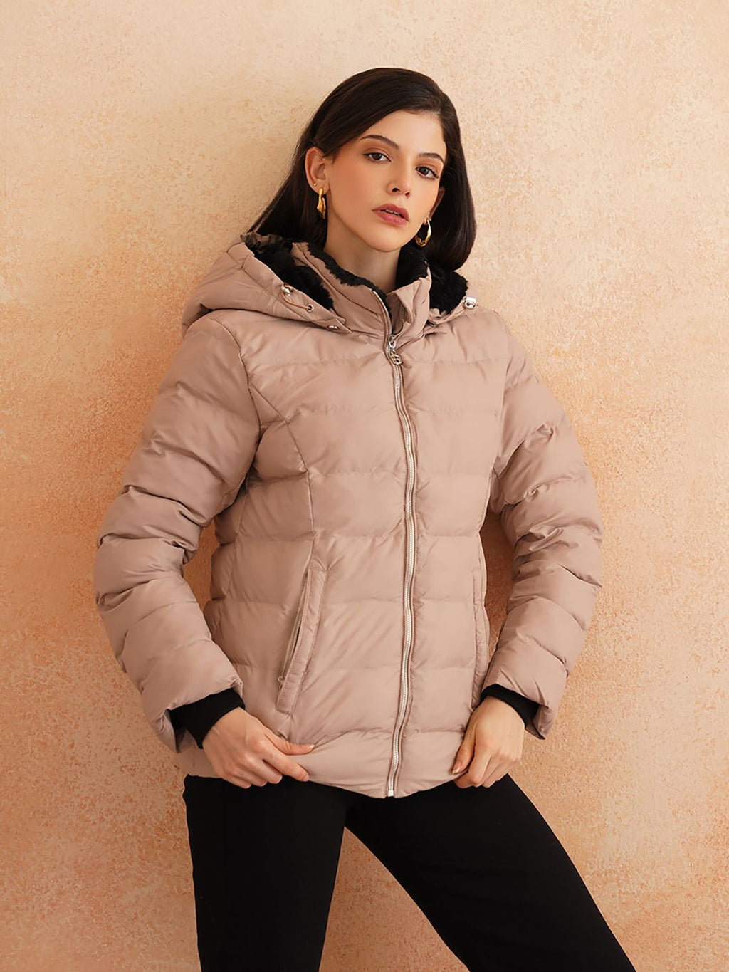 Beige Puffer Hooded Jacket Beatnik