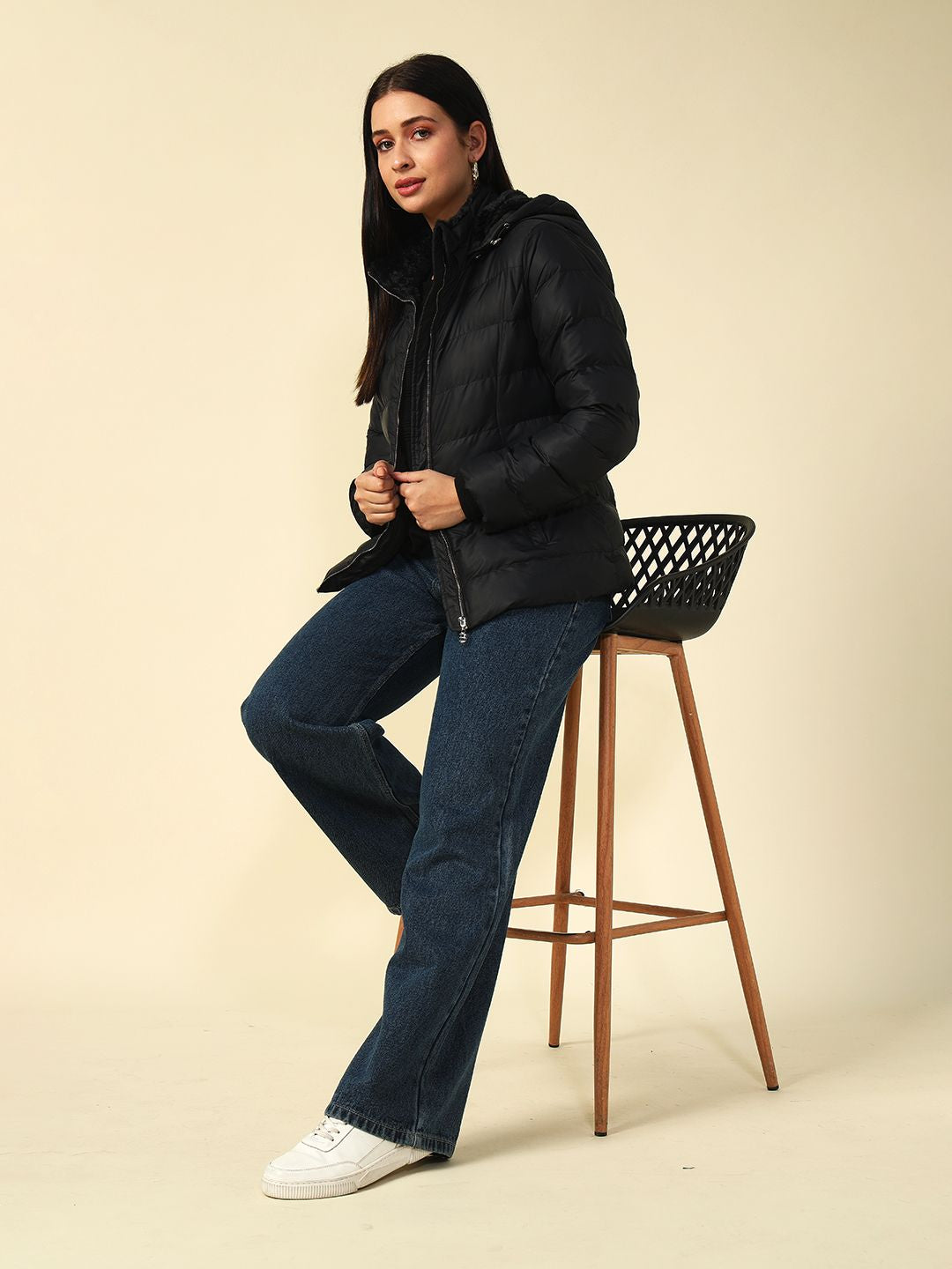 Black Puffer Hooded Jacket Beatnik