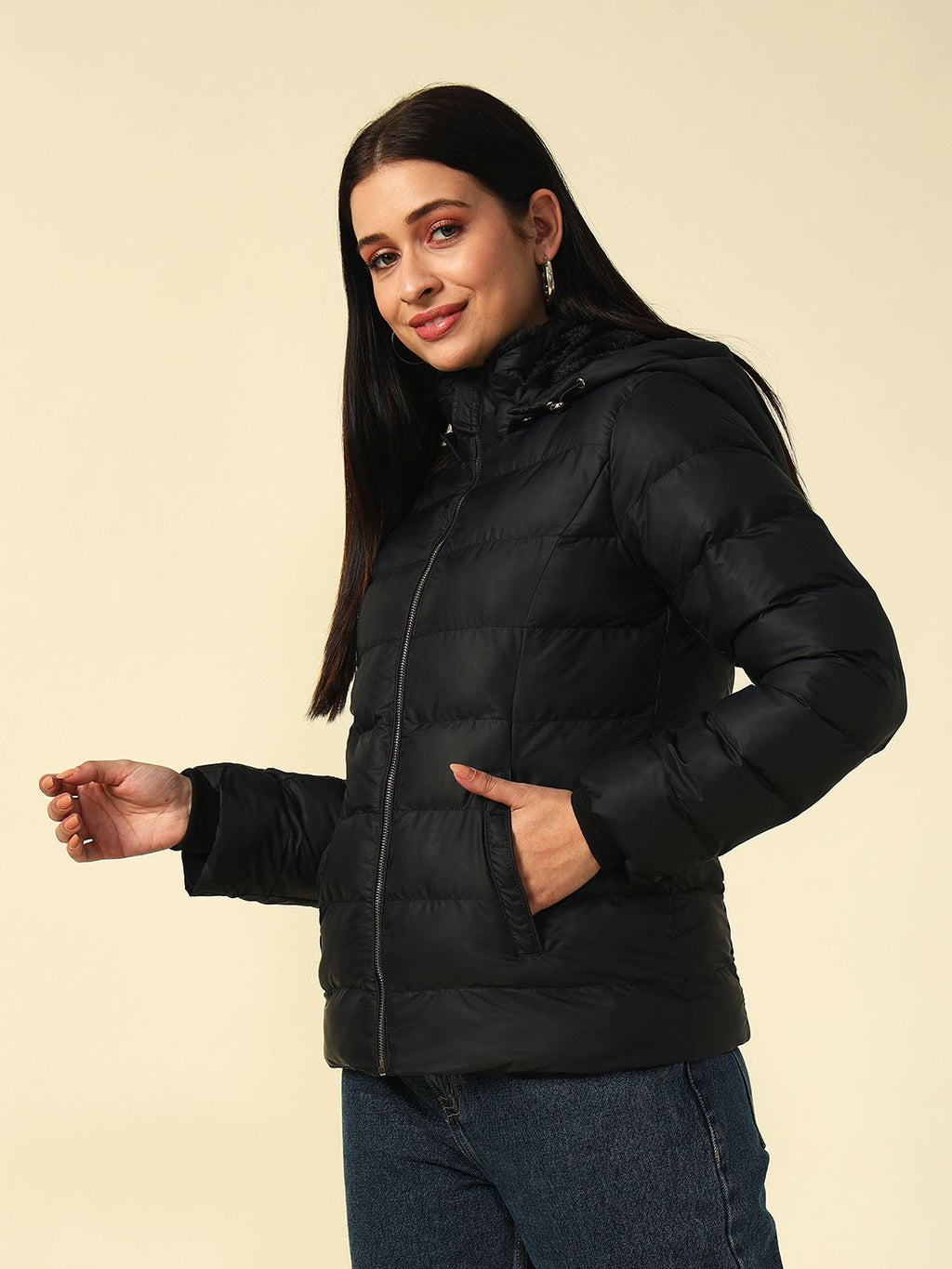 Black Puffer Hooded Jacket Beatnik