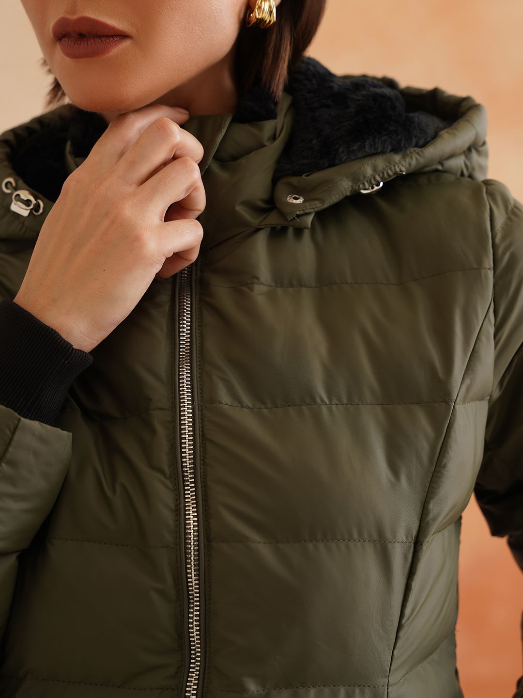 Olive Green Puffer Hooded Jacket Beatnik