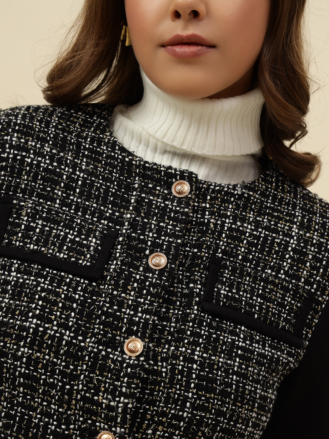Front Open Collar Less Black Jacket
