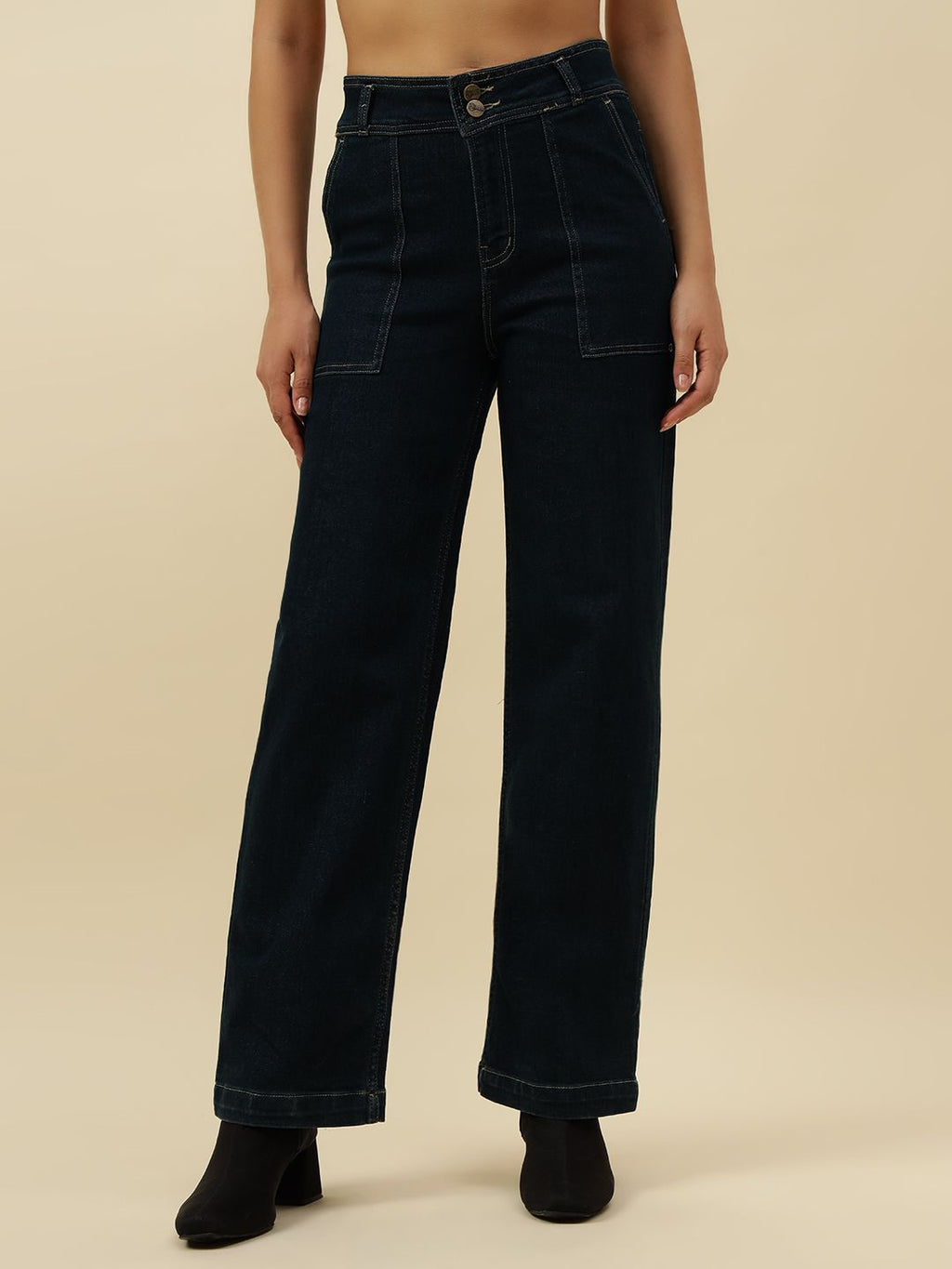 Straight Fit Dark Blue Womens Jeans Beatnik