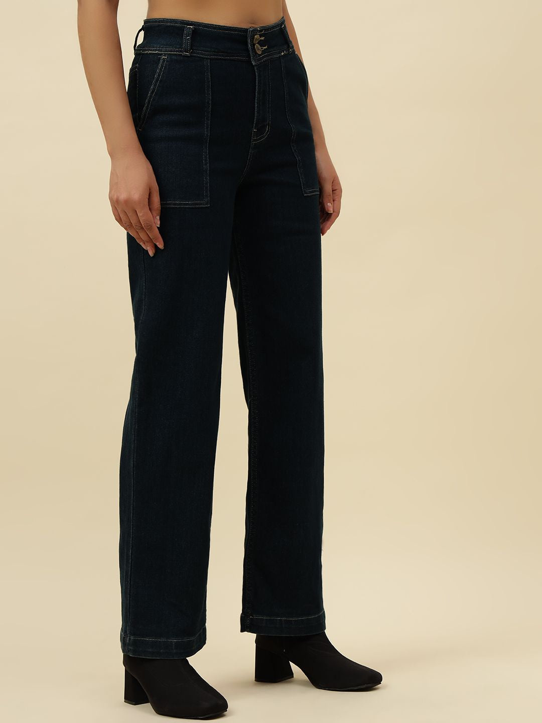 Straight Fit Dark Blue Womens Jeans Beatnik