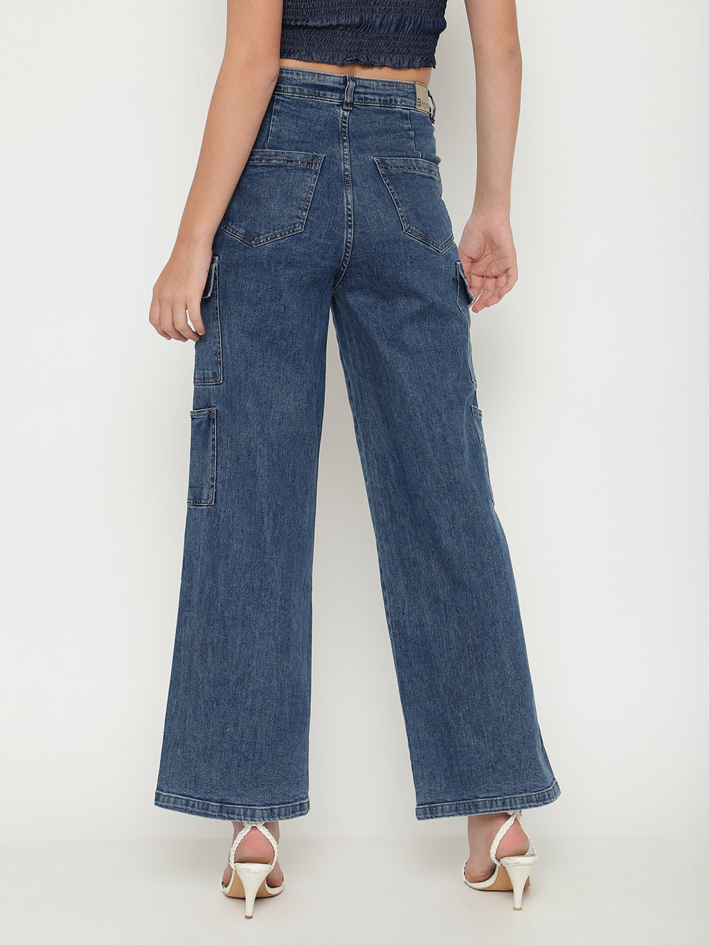 Beatnik Cargo Pant Straight Stretchable Super-High Rise Denim Jeans Beatnik India