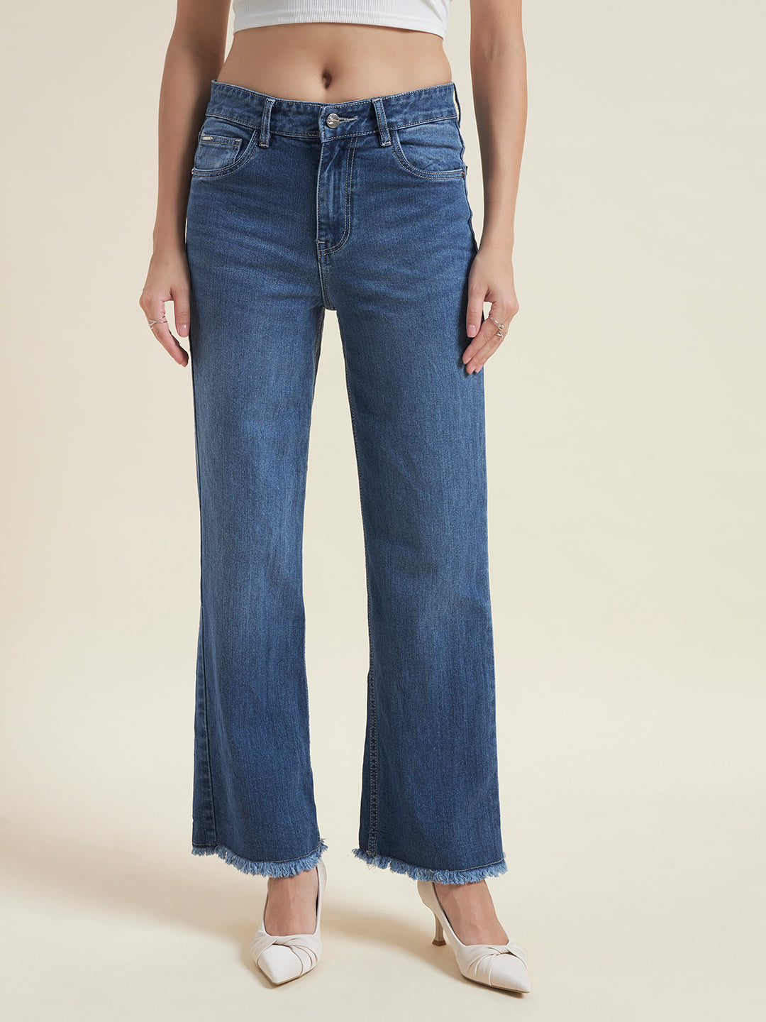 Beatnik Women Light Blue Stretchable Denim High-Rise Straight Fit Casual Jeans