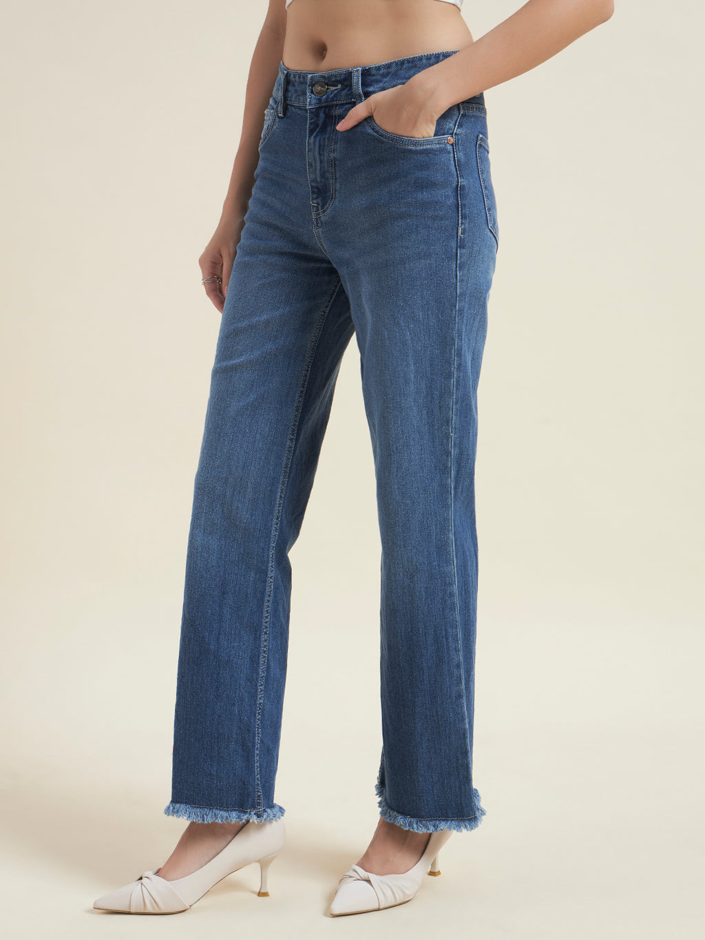 Beatnik Women Light Blue Stretchable Denim High-Rise Straight Fit Casual Jeans