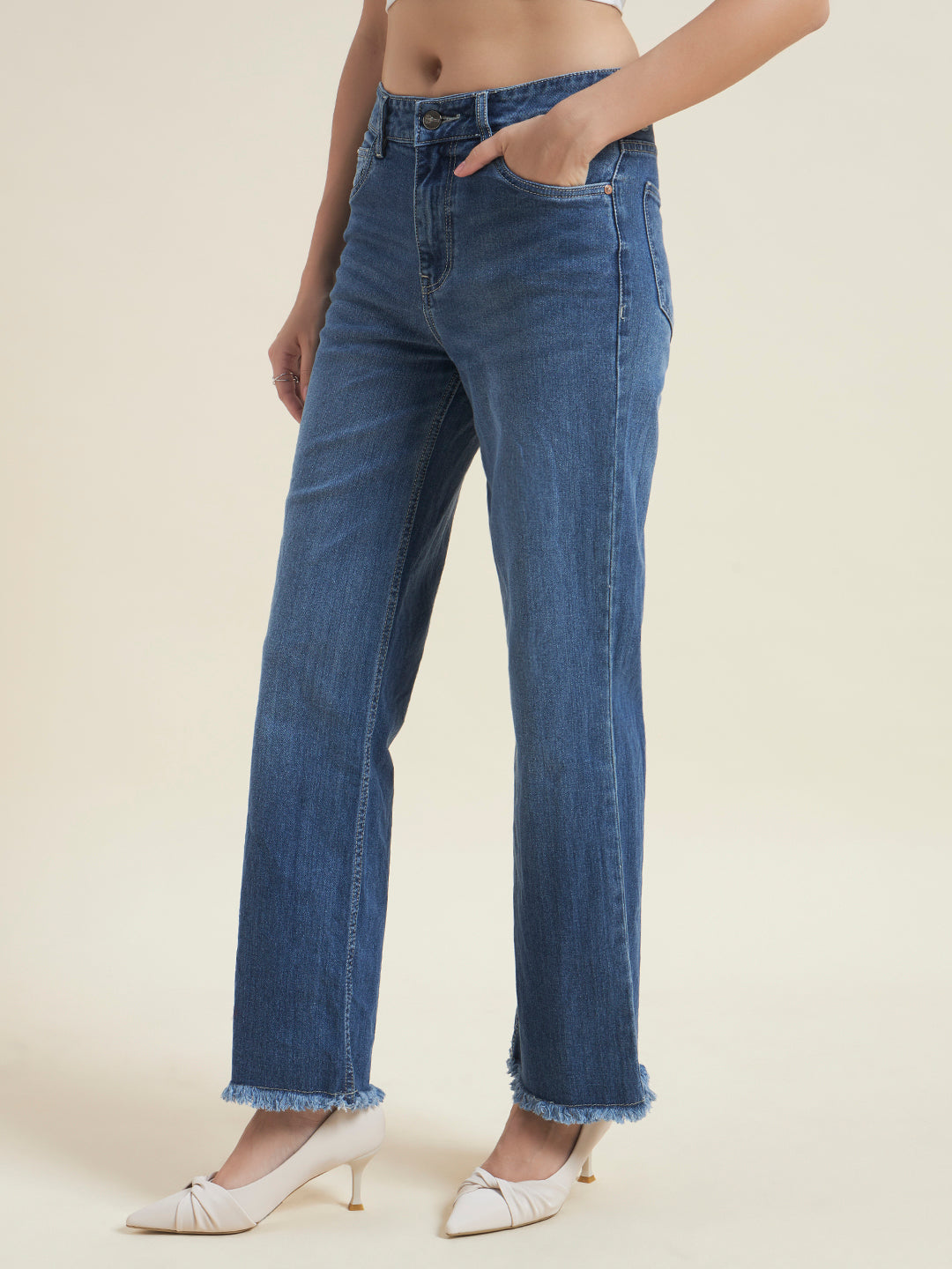 Beatnik Women Light Blue Stretchable Denim High-Rise Straight Fit Casual Jeans