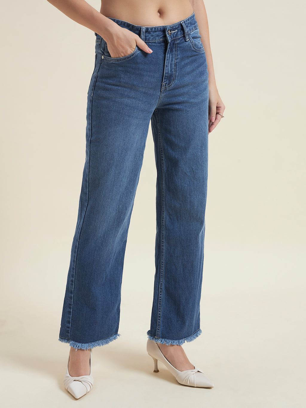 Beatnik Women Light Blue Stretchable Denim High-Rise Straight Fit Casual Jeans