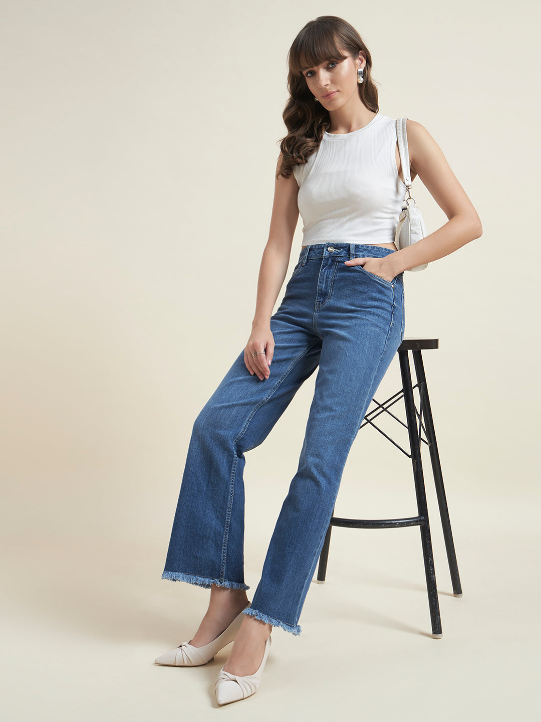 Beatnik Women Light Blue Stretchable Denim High-Rise Straight Fit Casual Jeans