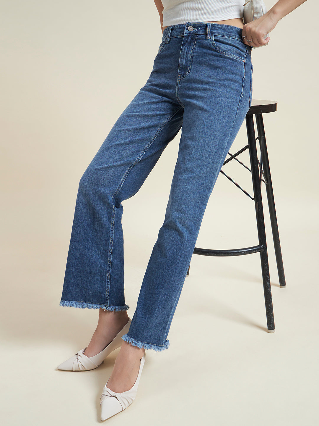 Beatnik Women Light Blue Stretchable Denim High-Rise Straight Fit Casual Jeans