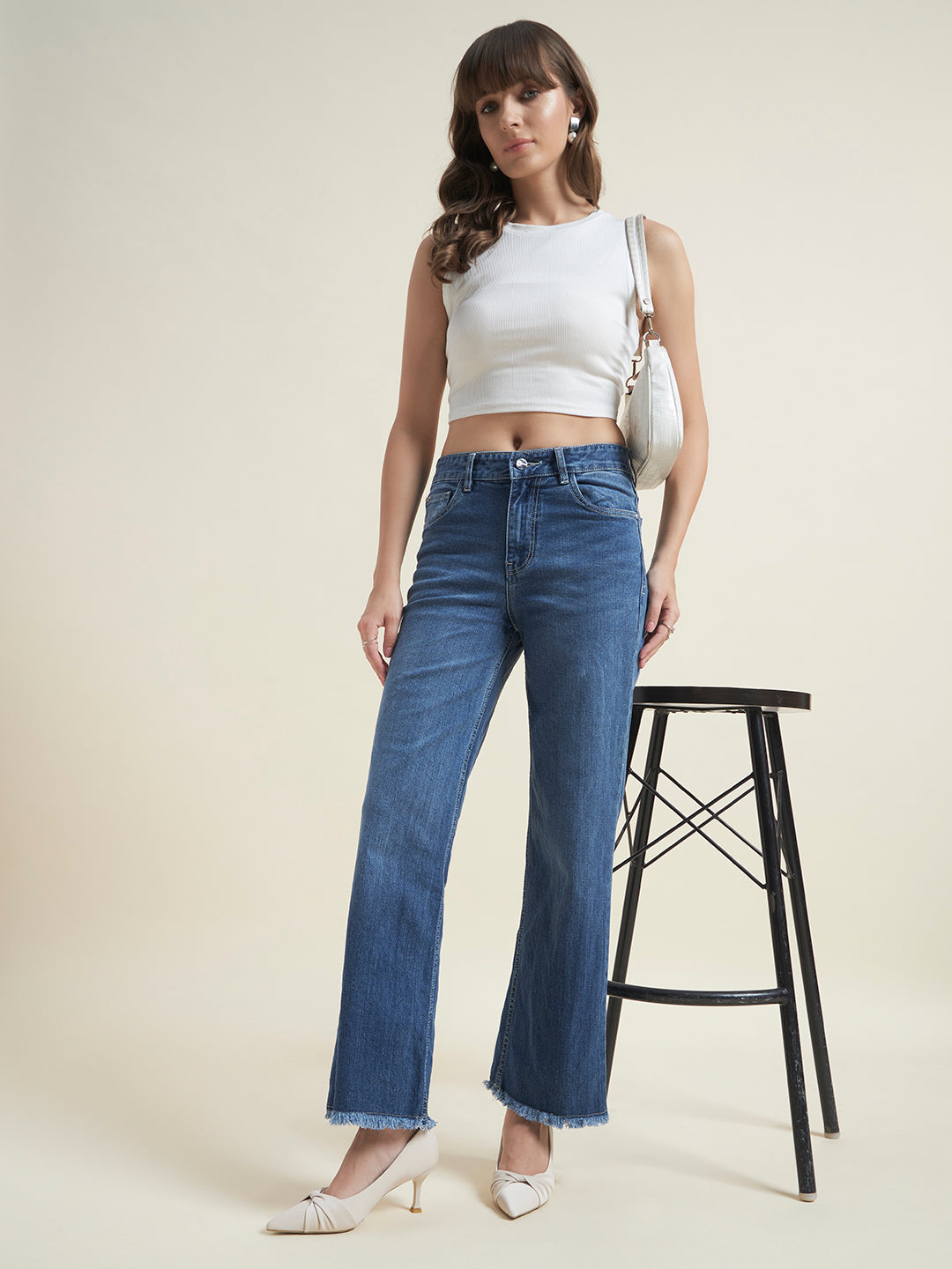 Beatnik Women Light Blue Stretchable Denim High-Rise Straight Fit Casual Jeans