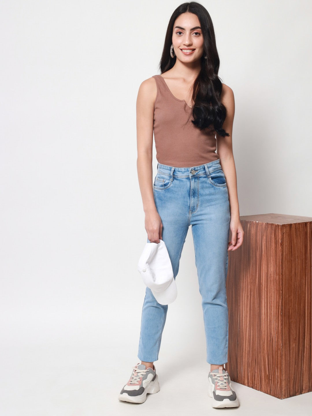 Ankle-Length Light Blue Slim Fit Cotton Denim Beatnik India