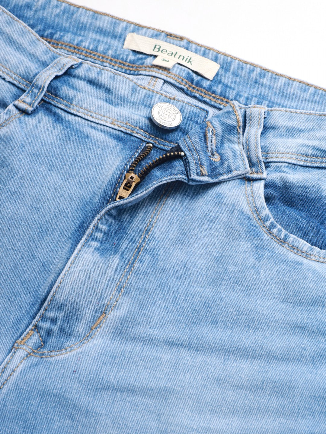 Ankle-Length Light Blue Slim Fit Cotton Denim Beatnik India
