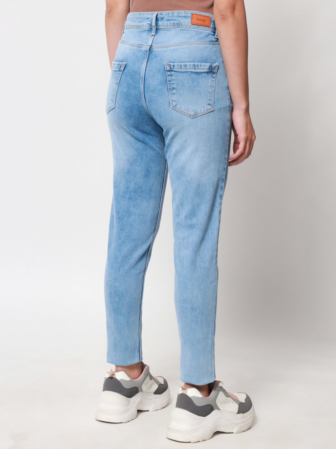 Ankle-Length Light Blue Slim Fit Cotton Denim Beatnik India