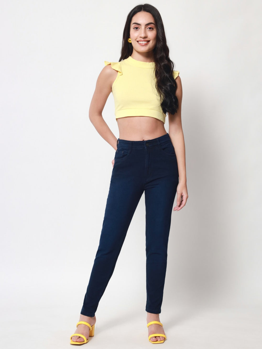 Beatnik Dark Blue Ankle Length Slim Fit Womens Jeans Beatnik India