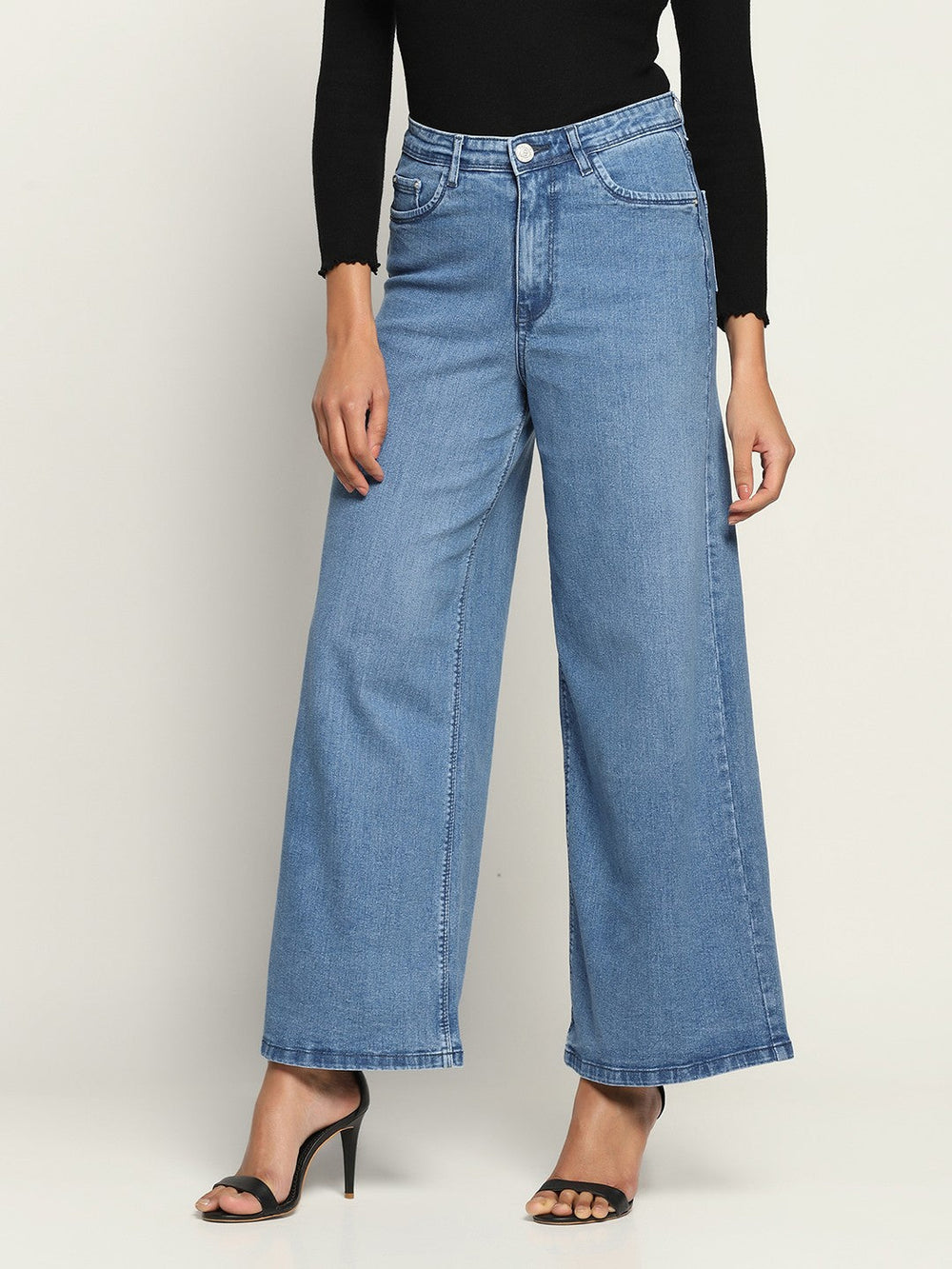 Beatnik Light Blue Wide Leg Womens Jeans Beatnik India