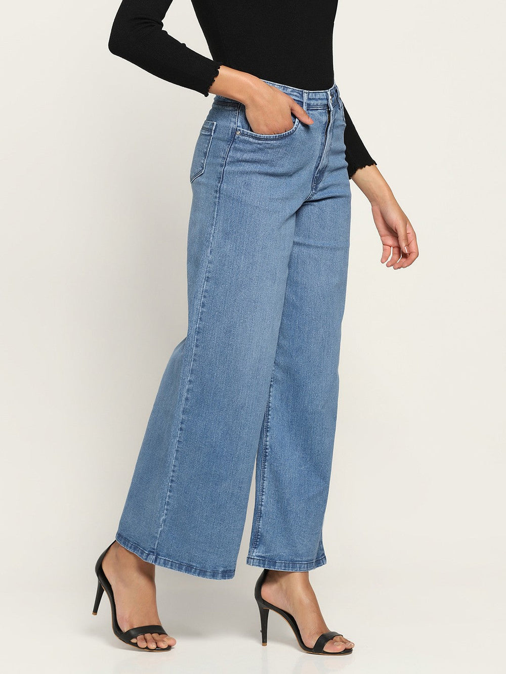 Beatnik Light Blue Wide Leg Womens Jeans Beatnik India