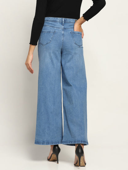 Beatnik Light Blue Wide Leg Womens Jeans Beatnik India