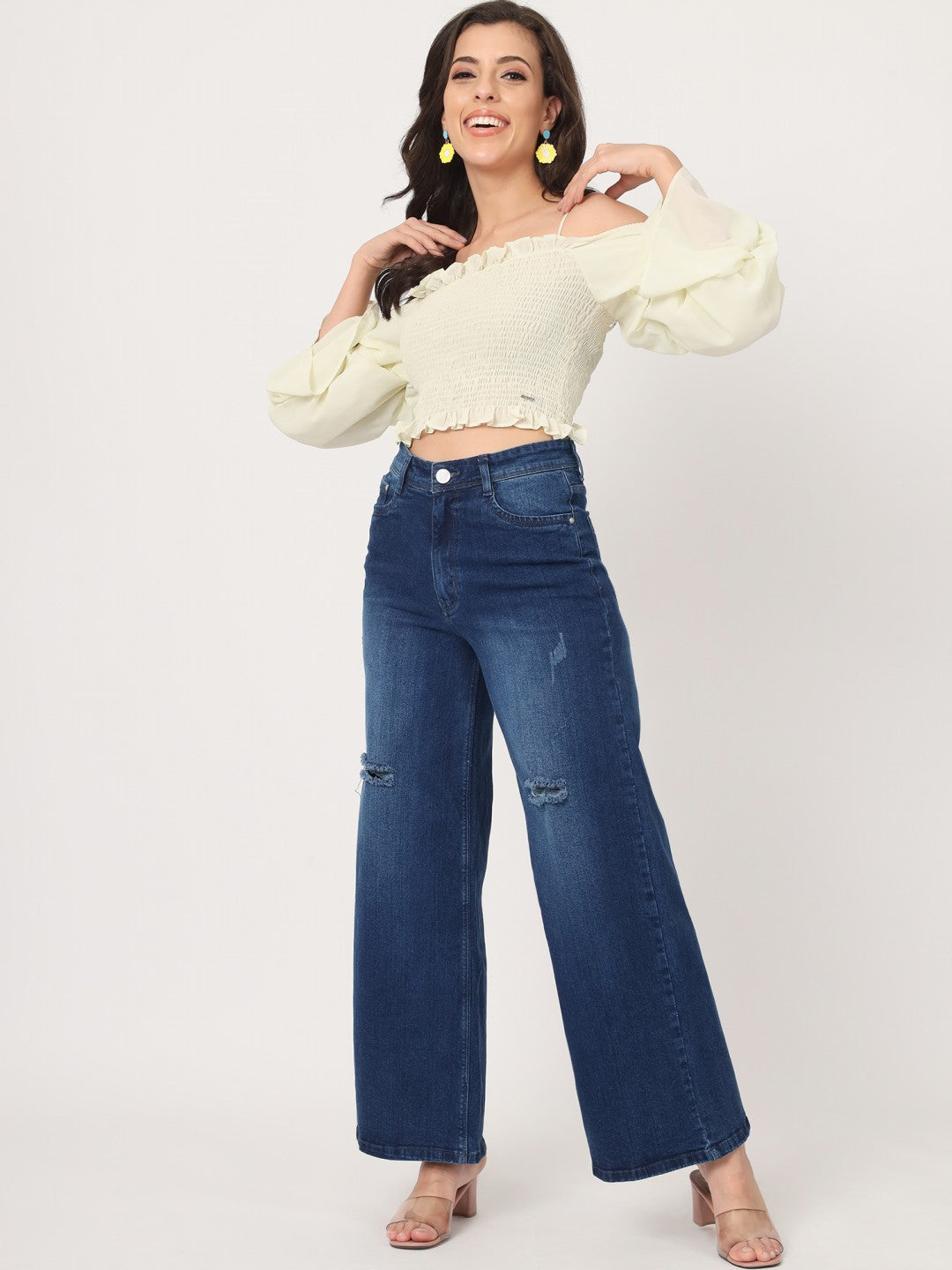 Beatnik Blue Wide Leg Womens Jeans Beatnik India