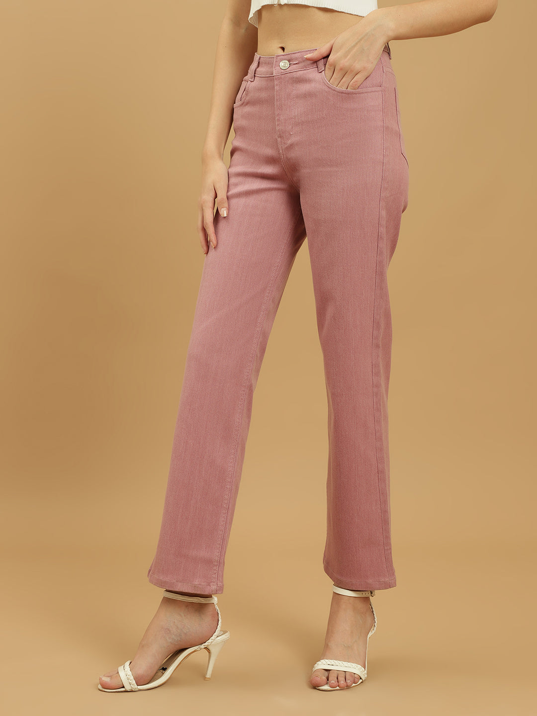 Beatnik Pink Ankle Length Slim Fit Womens Jeans Beatnik India