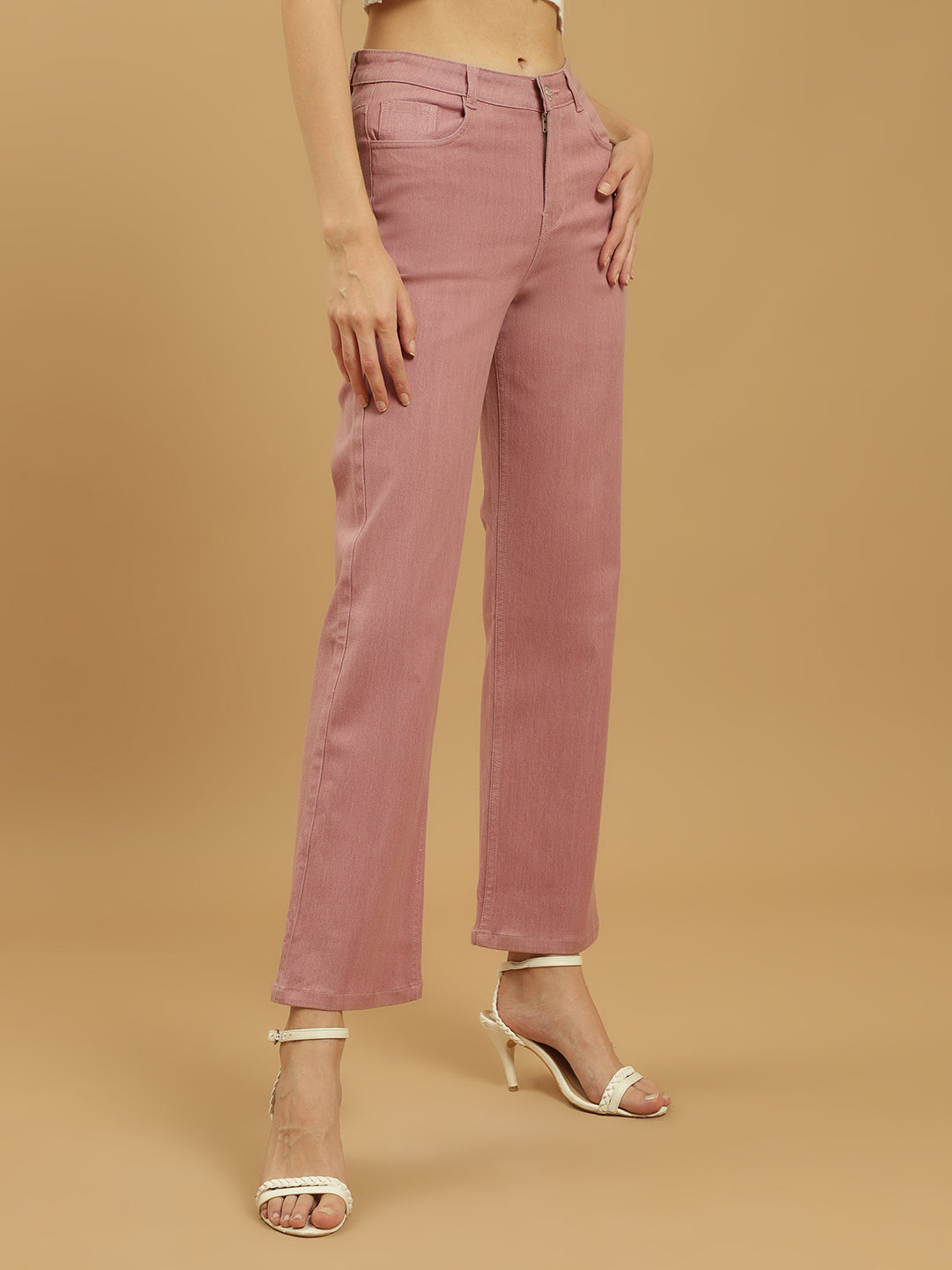 Beatnik Pink Ankle Length Slim Fit Womens Jeans Beatnik India