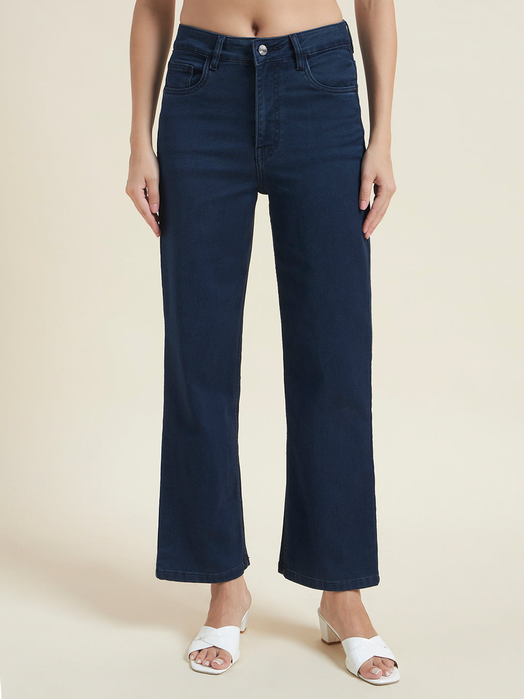 Beatnik Women Blue Stretchable Denim High-Rise Straight Fit Casual Wear Jeans