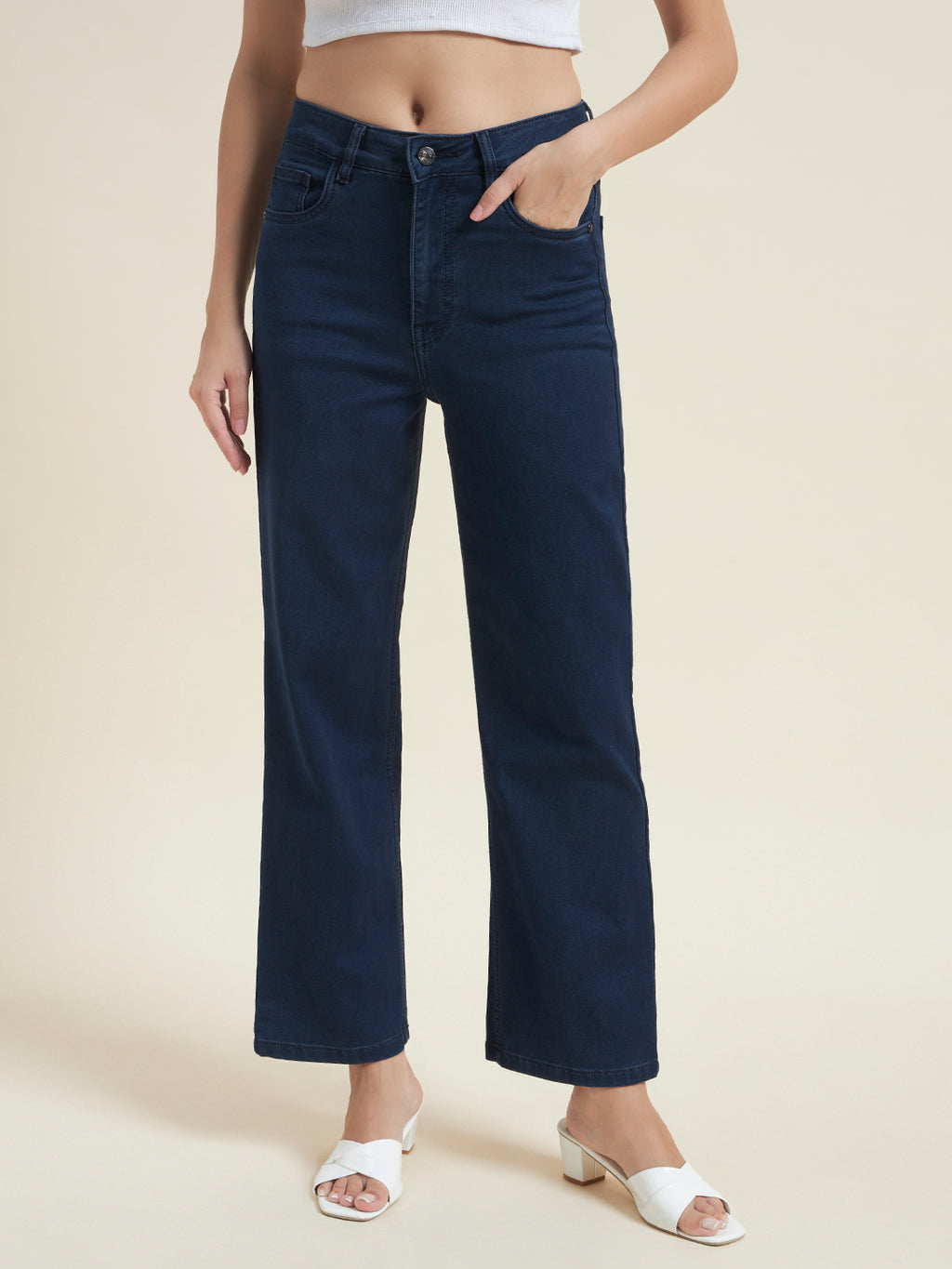 Beatnik Women Blue Stretchable Denim High-Rise Straight Fit Casual Wear Jeans