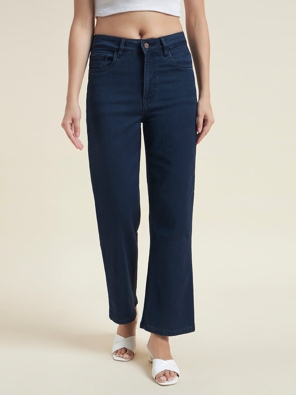 Beatnik Women Blue Stretchable Denim High-Rise Straight Fit Casual Wear Jeans