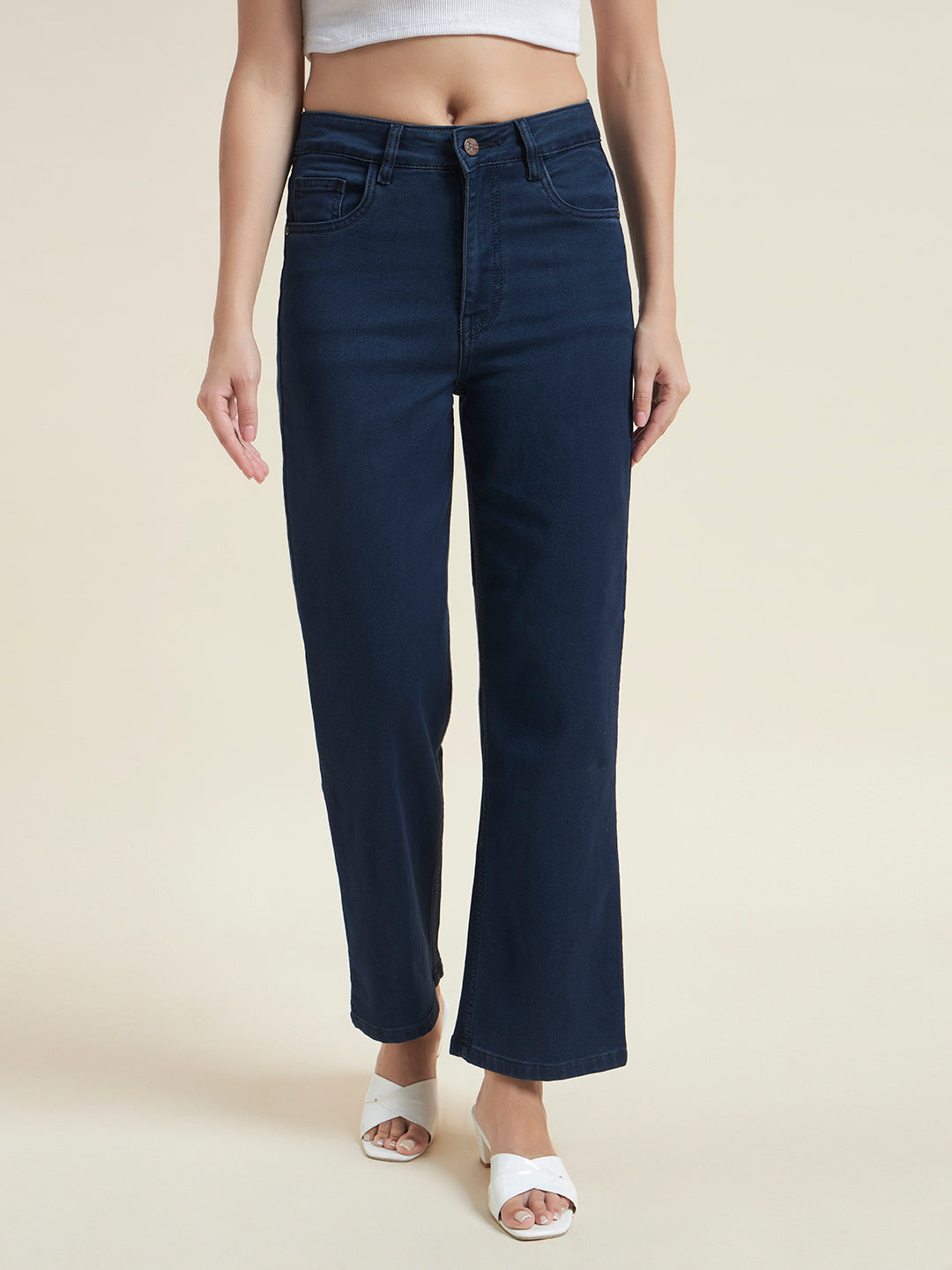 Beatnik Women Blue Stretchable Denim High-Rise Straight Fit Casual Wear Jeans