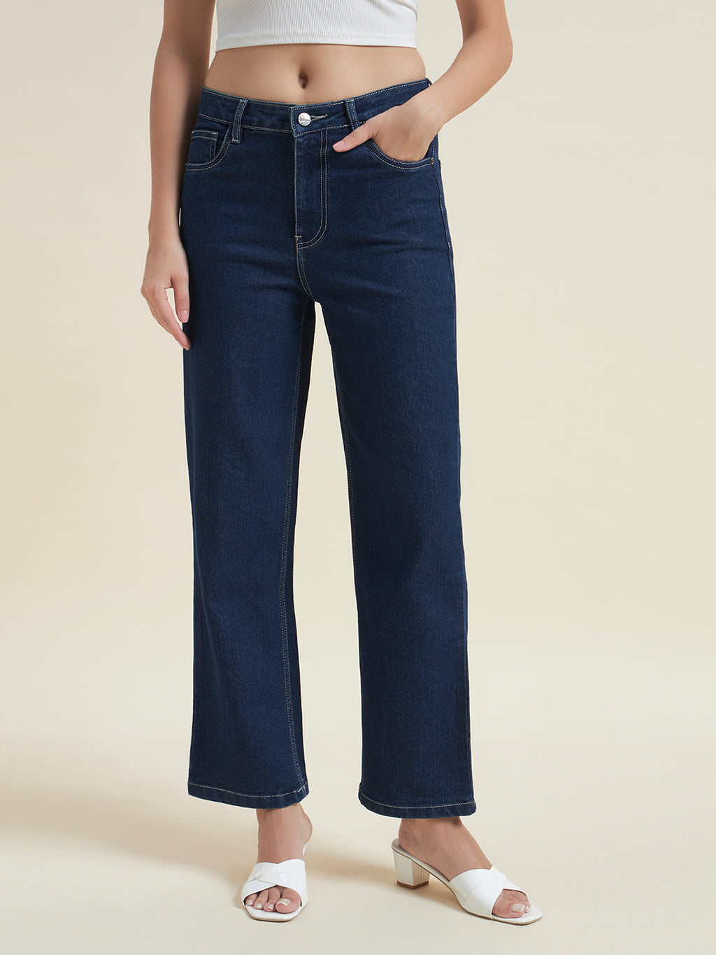 Beatnik Women Blue Stretchable Denim High-Rise Regular Fit Casual Wear Jeans
