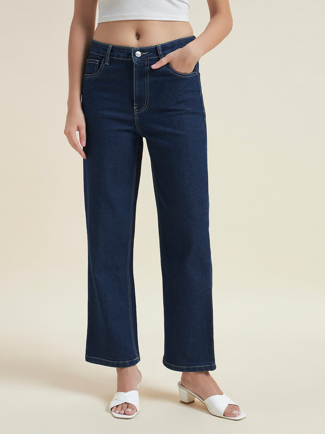 Beatnik Women Blue Stretchable Denim High-Rise Regular Fit Casual Wear Jeans