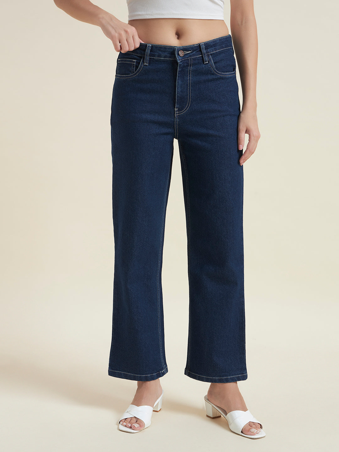 Beatnik Women Blue Stretchable Denim High-Rise Regular Fit Casual Wear Jeans