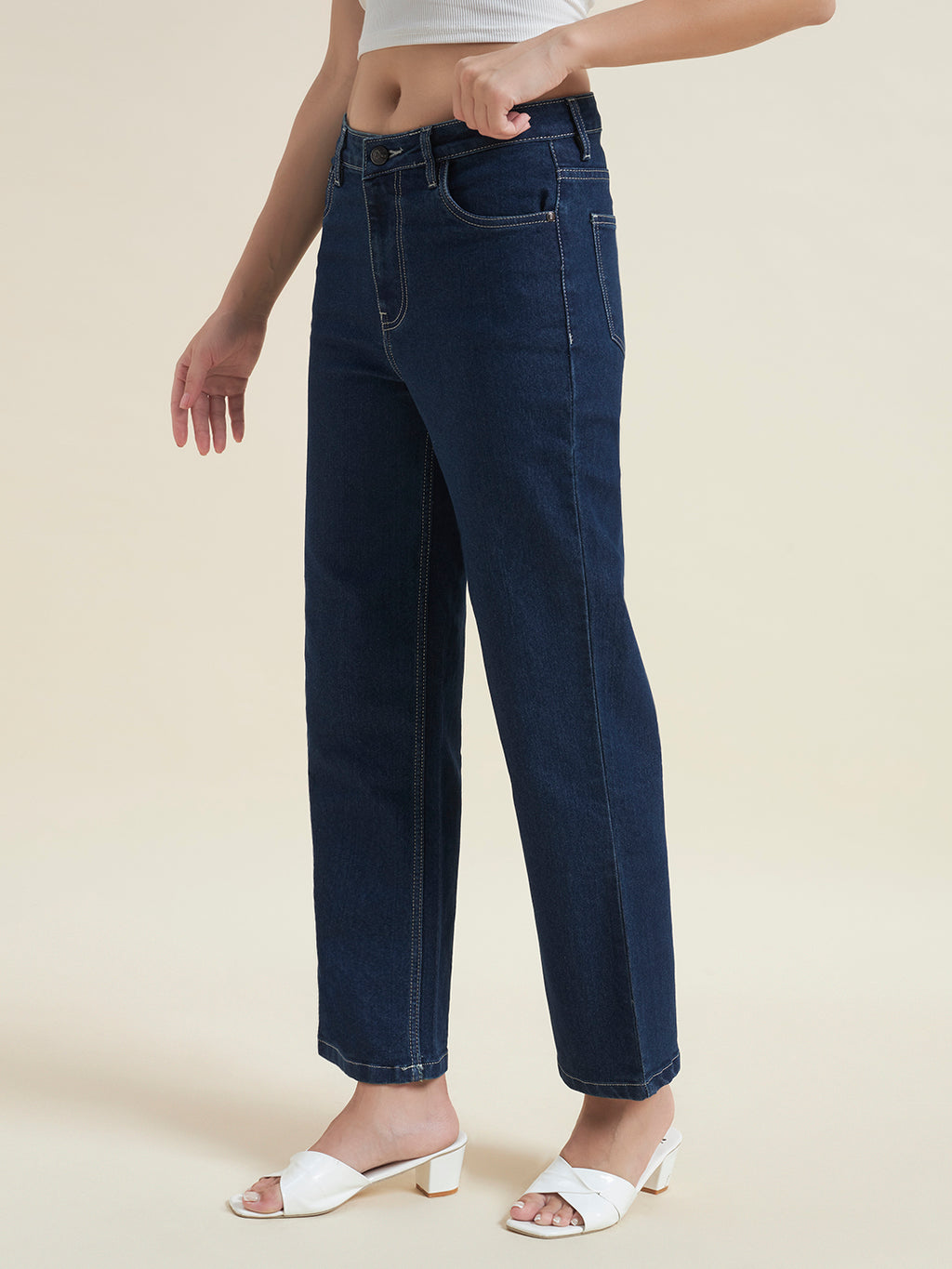 Beatnik Women Blue Stretchable Denim High-Rise Regular Fit Casual Wear Jeans