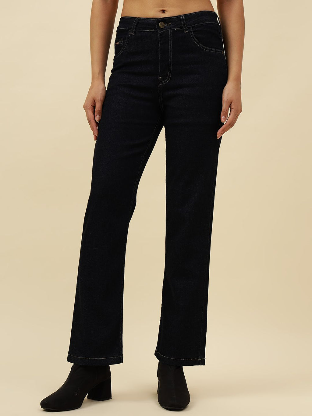 Dark Blue Womens Straight Fit  Jeans Beatnik