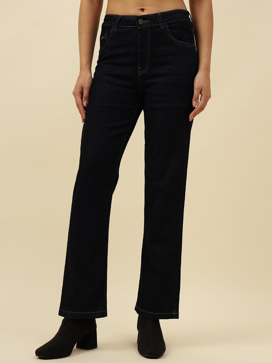 Dark Blue Womens Straight Fit  Jeans Beatnik