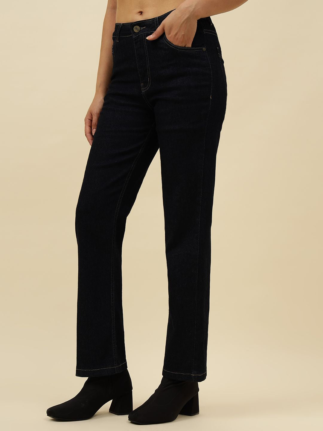 Dark Blue Womens Straight Fit  Jeans Beatnik