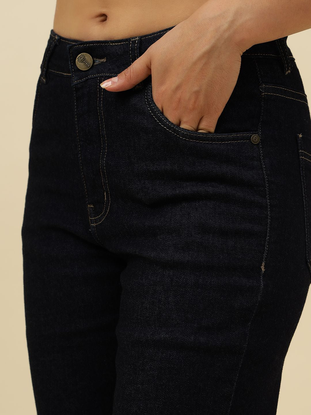 Dark Blue Womens Straight Fit  Jeans Beatnik
